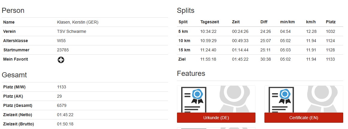 Ergebnisliste Screenshot